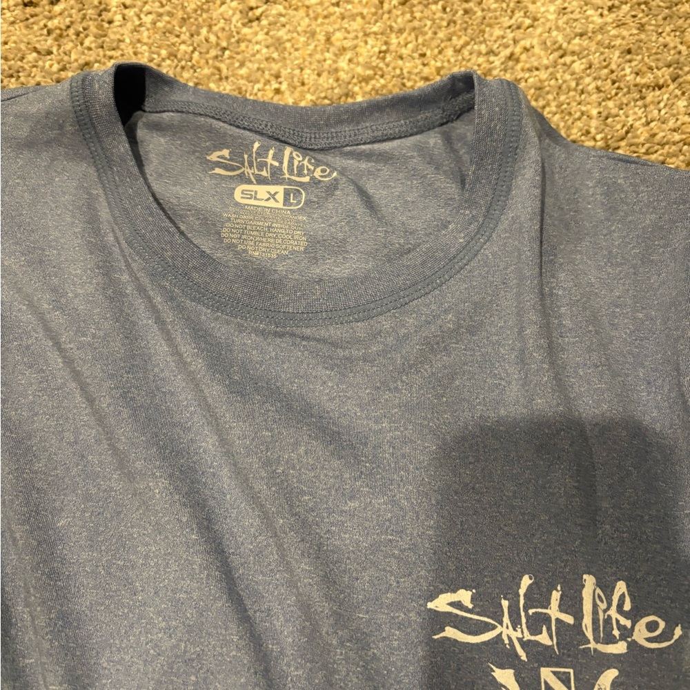 Salt Life Long Sleeve Performance Tee - Slate Blue Heather with White Logo - Picture 2 of 3